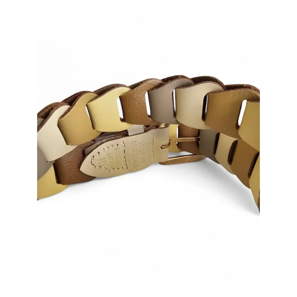 Interlocking‎ Link Belt Women's M/L Tan Neutral Multi-Tone Leather Boho
